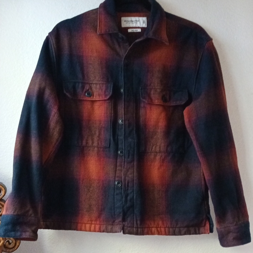 Abercrombie & Fitch Dark Blue and Orange Plaid Jacket